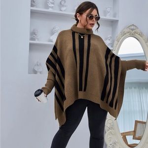 Plus Striped Pattern Knit Poncho